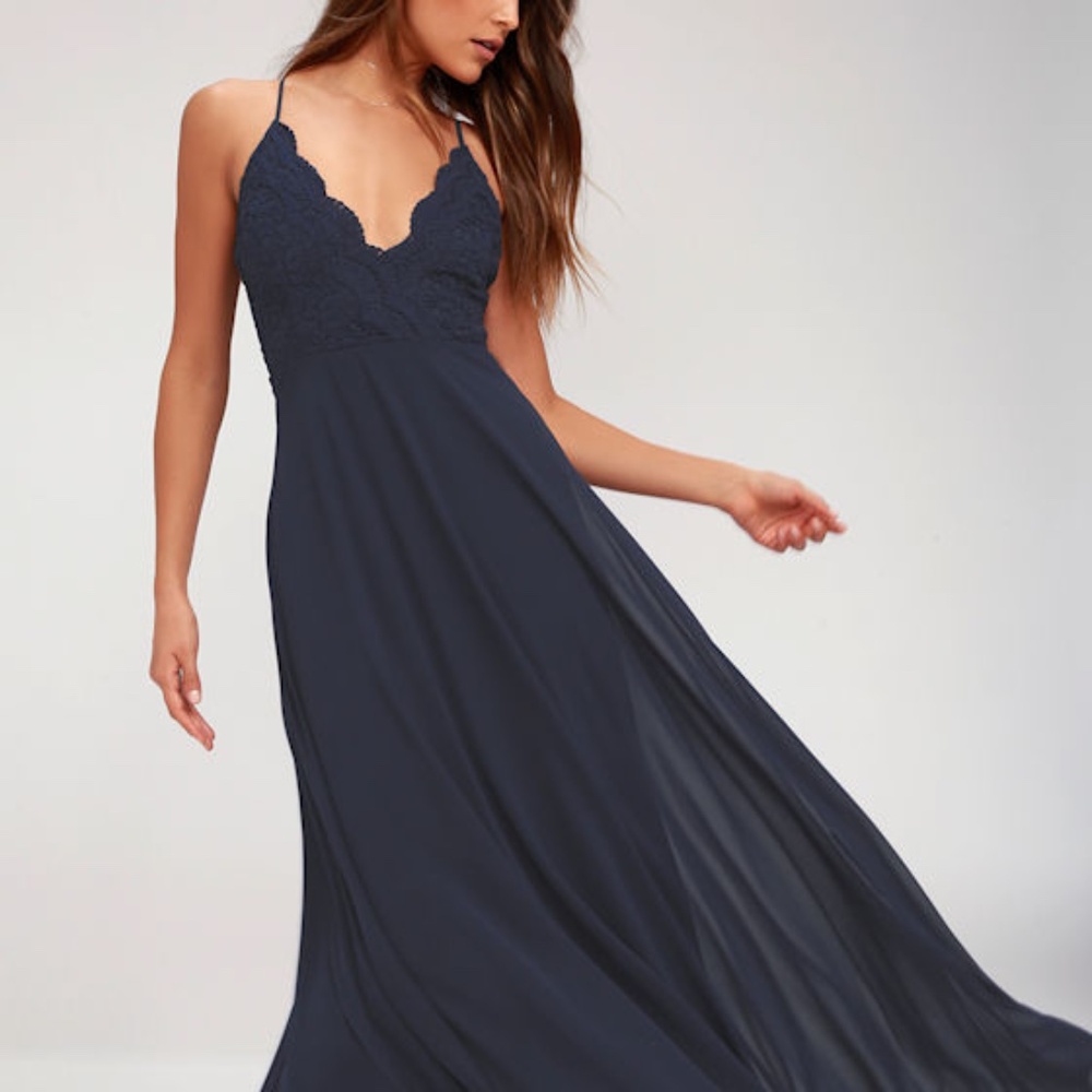 Lulus Madalyn Navy Blue Lace Maxi Dress - Size XS